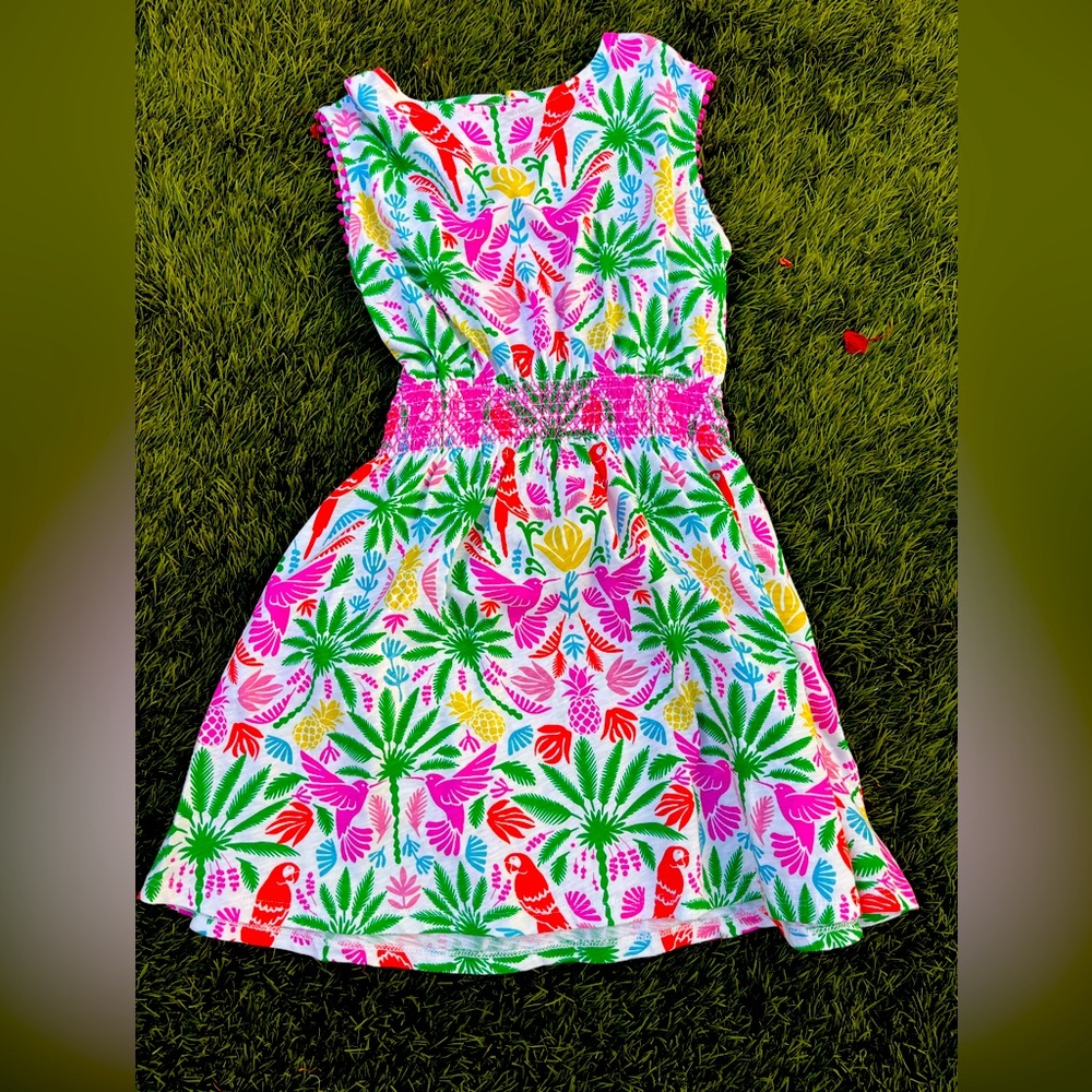 NWT - Mini Boden Tropical Parrot Print Dress - Pink, Green, Red, Yellow, Blue